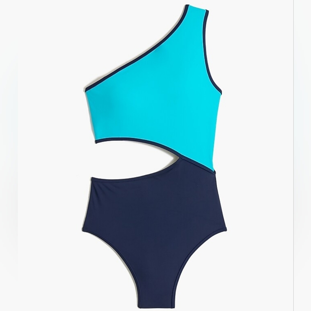 J.Crew Factory Cutout One Shoulder One Piece Swimsuit XL Blue NWT New